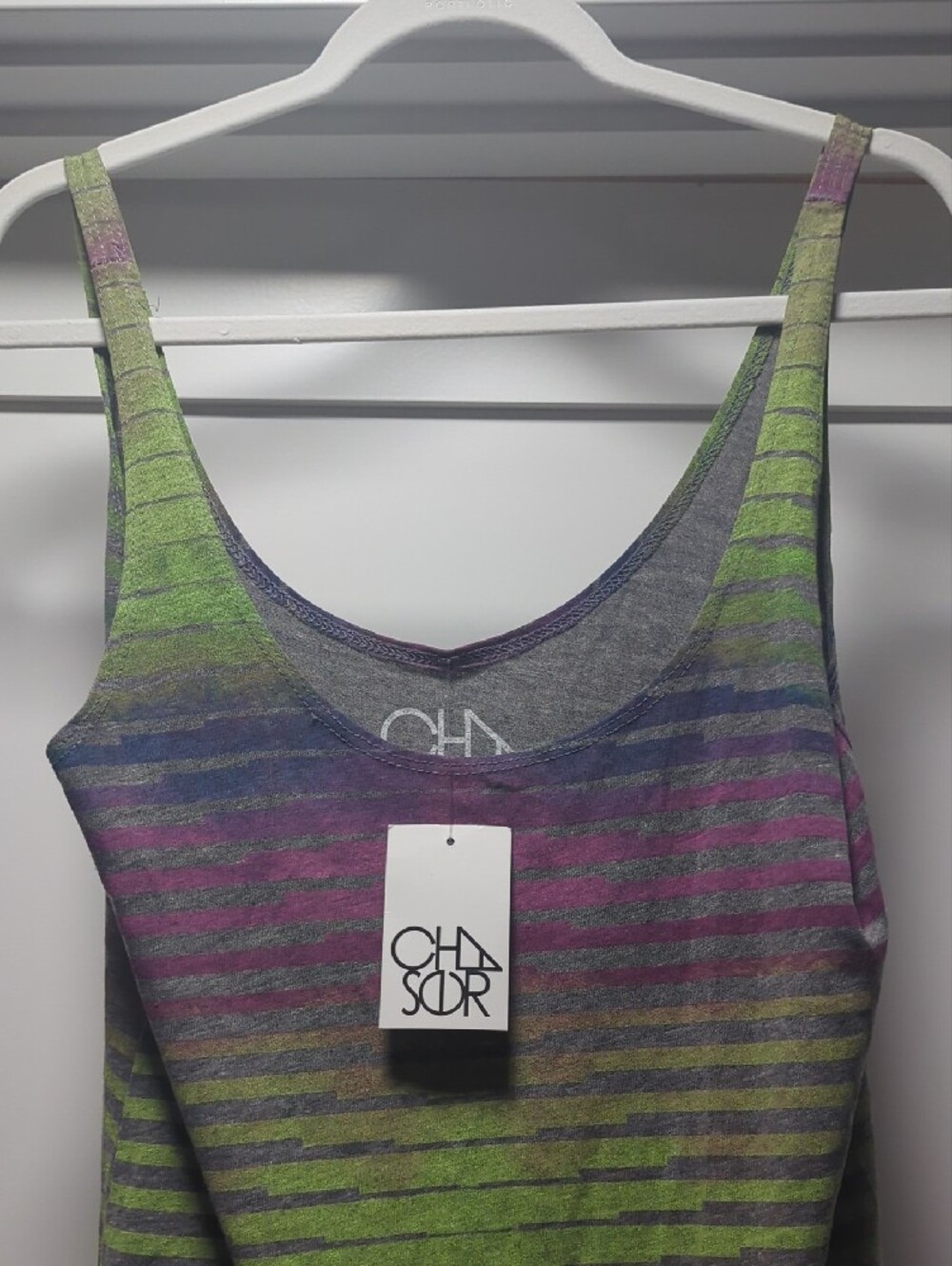 Chaser Striped Scoop Neck Tank Top - Green, Purple, Pink - Picture 5 of 7